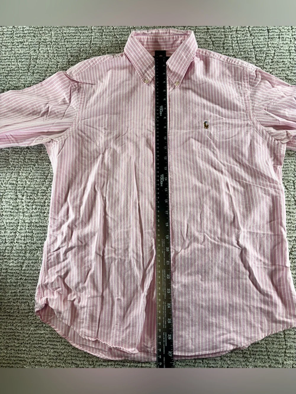 Polo Ralph Lauren Men’s Large Pink/White Striped Custom Fit Button Down Shirt